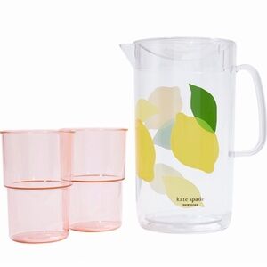 Kate Spade Lemon Design Pitcher with Pink Cups